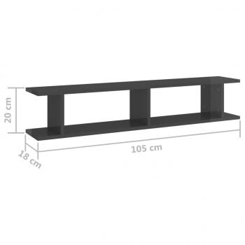 Wandregale 2 Stk. Hochglanz-Grau 105x18x20 cm Holzwerkstoff