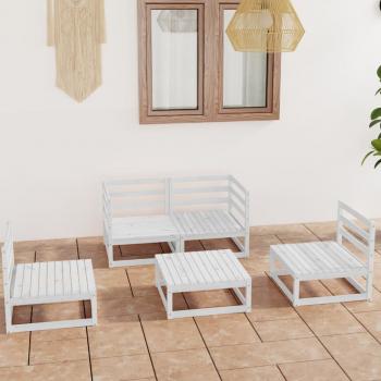 ARDEBO.de - 5-tlg. Garten-Lounge-Set Weiß Massivholz Kiefer