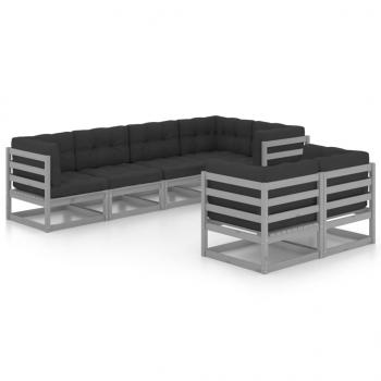 7-tlg. Garten-Lounge-Set mit Kissen Massivholz Kiefer