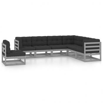 ARDEBO.de - 7-tlg. Garten-Lounge-Set mit Kissen Grau Massivholz Kiefer