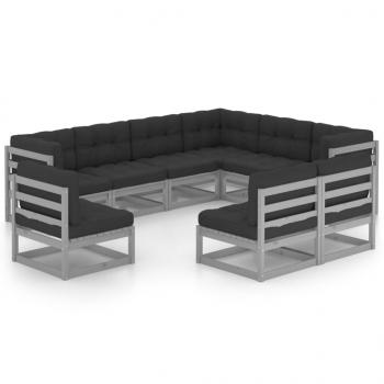 ARDEBO.de - 9-tlg. Garten-Lounge-Set mit Kissen Grau Massivholz Kiefer