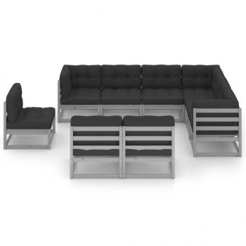 9-tlg. Garten-Lounge-Set mit Kissen Grau Massivholz Kiefer