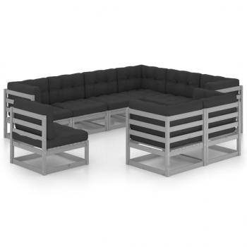 ARDEBO.de - 9-tlg. Garten-Lounge-Set mit Kissen Grau Massivholz Kiefer