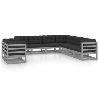 ARDEBO.de - 9-tlg. Garten-Lounge-Set mit Kissen Grau Massivholz Kiefer