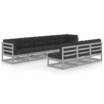 8-tlg. Garten-Lounge-Set mit Kissen Grau Massivholz Kiefer