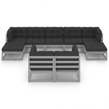 9-tlg. Garten-Lounge-Set mit Kissen Grau Massivholz Kiefer