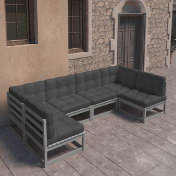 ARDEBO.de - 6-tlg. Garten-Lounge-Set mit Kissen Grau Massivholz Kiefer