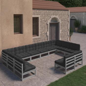 ARDEBO.de - 12-tlg. Garten-Lounge-Set mit Kissen Grau Massivholz Kiefer