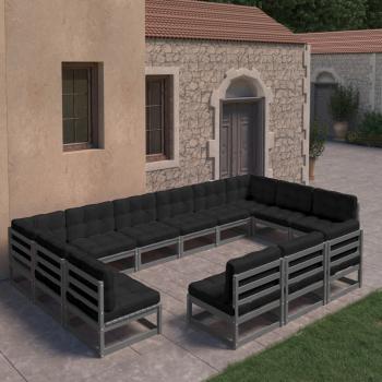 ARDEBO.de - 13-tlg. Garten-Lounge-Set mit Kissen Grau Massivholz Kiefer