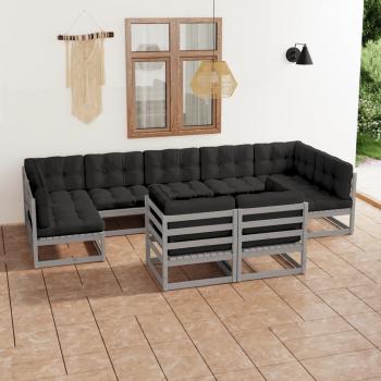 ARDEBO.de - 9-tlg. Garten-Lounge-Set mit Kissen Grau Massivholz Kiefer