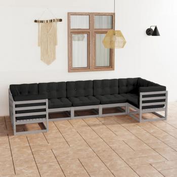 ARDEBO.de - 7-tlg. Garten-Lounge-Set mit Kissen Grau Massivholz Kiefer