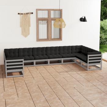 ARDEBO.de - 10-tlg. Garten-Lounge-Set mit Kissen Grau Massivholz Kiefer