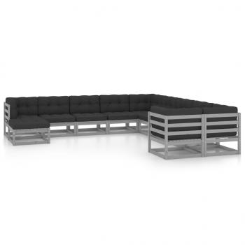 ARDEBO.de - 11-tlg. Garten-Lounge-Set mit Kissen Grau Kiefer Massivholz