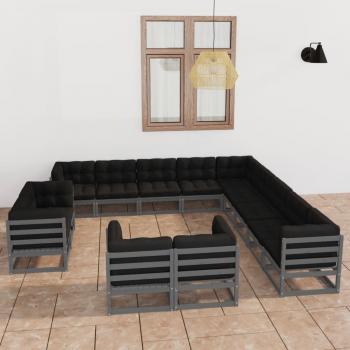 ARDEBO.de - 13-tlg. Garten-Lounge-Set mit Kissen Grau Massivholz Kiefer