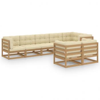 8-tlg. Garten-Lounge-Set mit Kissen Massivholz Kiefer