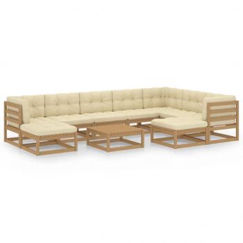 ARDEBO.de - 10-tlg. Garten-Lounge-Set mit Kissen Honigbraun Massivholz