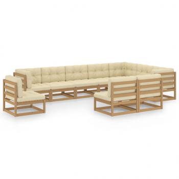 ARDEBO.de - 10-tlg. Garten-Lounge-Set mit Kissen Honigbraun Massivholz