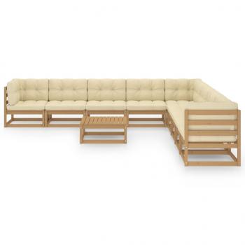 10-tlg. Garten-Lounge-Set mit Kissen Honigbraun Massivholz