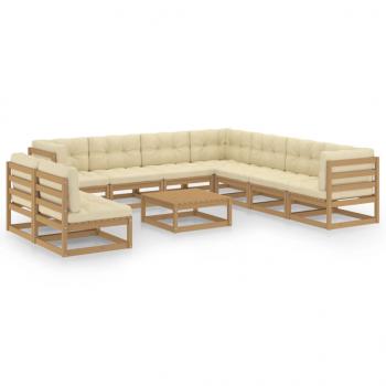 ARDEBO.de - 10-tlg. Garten-Lounge-Set mit Kissen Honigbraun Massivholz