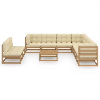 10-tlg. Garten-Lounge-Set mit Kissen Honigbraun Massivholz