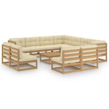 ARDEBO.de - 12-tlg. Garten-Lounge-Set mit Kissen Honigbraun Massivholz