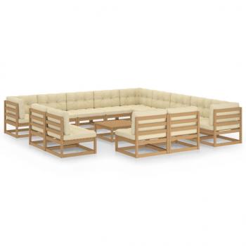 ARDEBO.de - 14-tlg. Garten-Lounge-Set mit Kissen Honigbraun Massivholz