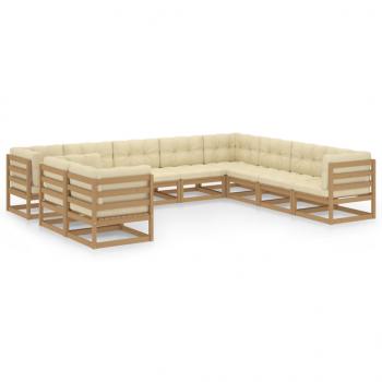 ARDEBO.de - 10-tlg. Garten-Lounge-Set mit Kissen Honigbraun Massivholz