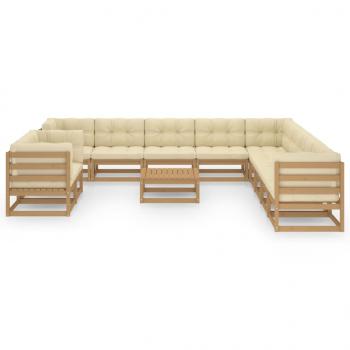 12-tlg. Garten-Lounge-Set mit Kissen Honigbraun Massivholz