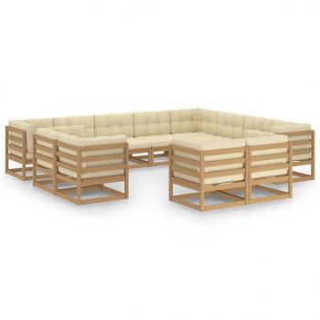 12-tlg. Garten-Lounge-Set mit Kissen Honigbraun Massivholz