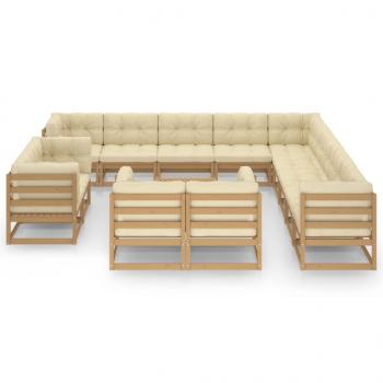 14-tlg. Garten-Lounge-Set mit Kissen Honigbraun Massivholz