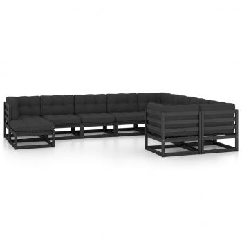 ARDEBO.de - 10-tlg. Garten-Lounge-Set mit Kissen Schwarz Massivholz Kiefer