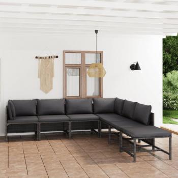 ARDEBO.de - 7-tlg. Garten-Lounge-Set mit Kissen Poly Rattan Grau