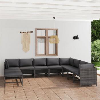 ARDEBO.de - 11-tlg. Garten-Lounge-Set mit Kissen Poly Rattan Grau