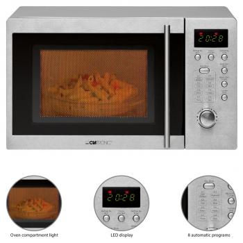 Clatronic MWG 778 U Unterbau Mikrowelle mit Grill, 1000W, Garraumvolumen 20 l, edelstahl