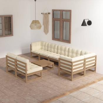 ARDEBO.de - 9-tlg. Garten-Lounge-Set mit Kissen Massivholz Kiefer