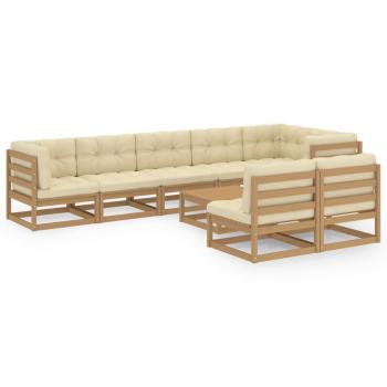 9-tlg. Garten-Lounge-Set mit Kissen Massivholz Kiefer