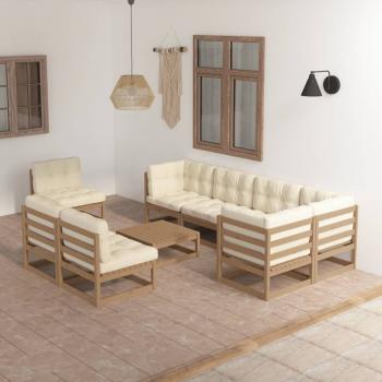 ARDEBO.de - 9-tlg. Garten-Lounge-Set mit Kissen Massivholz Kiefer