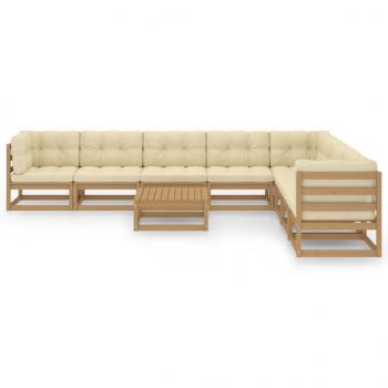 9-tlg Garten-Lounge-Set mit Kissen Honigbraun Massivholz Kiefer