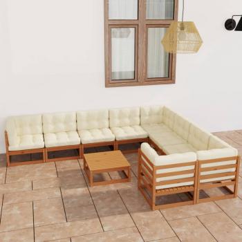 ARDEBO.de - 10-tlg. Garten-Lounge-Set mit Kissen Honigbraun Massivholz