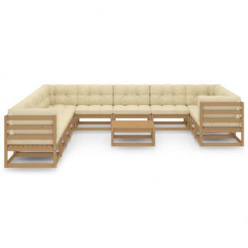 12-tlg. Garten-Lounge-Set mit Kissen Honigbraun Massivholz