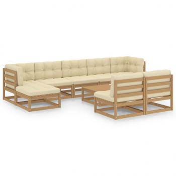 10-tlg. Garten-Lounge-Set mit Kissen Honigbraun Massivholz