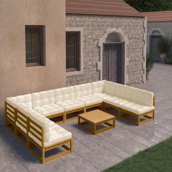 ARDEBO.de - 10-tlg. Garten-Lounge-Set mit Kissen Honigbraun Massivholz