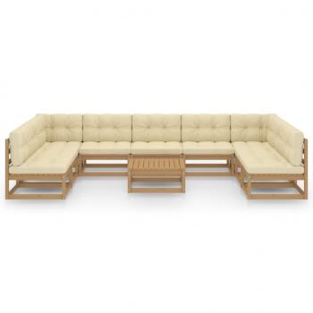 10-tlg. Garten-Lounge-Set mit Kissen Honigbraun Massivholz