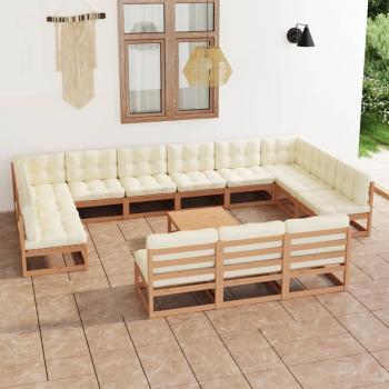 ARDEBO.de - 14-tlg. Garten-Lounge-Set mit Kissen Honigbraun Massivholz