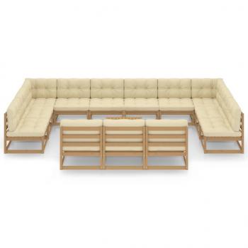 14-tlg. Garten-Lounge-Set mit Kissen Honigbraun Massivholz