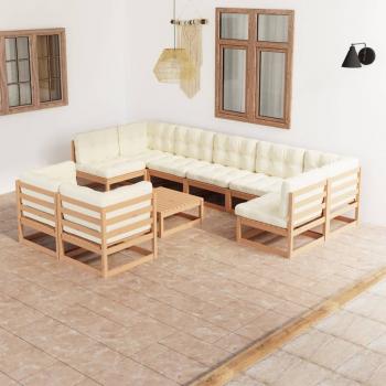 ARDEBO.de - 10-tlg. Garten-Lounge-Set mit Kissen Honigbraun Massivholz