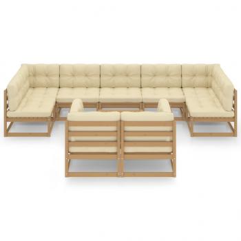 10-tlg. Garten-Lounge-Set mit Kissen Honigbraun Massivholz