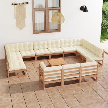 ARDEBO.de - 14-tlg. Garten-Lounge-Set mit Kissen Honigbraun Massivholz