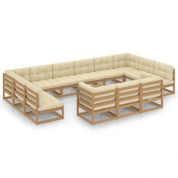 14-tlg. Garten-Lounge-Set mit Kissen Honigbraun Massivholz