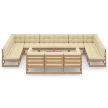 14-tlg. Garten-Lounge-Set mit Kissen Honigbraun Massivholz